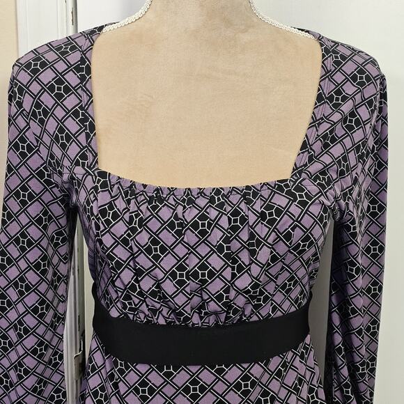 VTG Y2K Empire Waist Babydoll Top Size S Geometric Print Whimsygoth Fairy Grunge - Picture 2 of 6